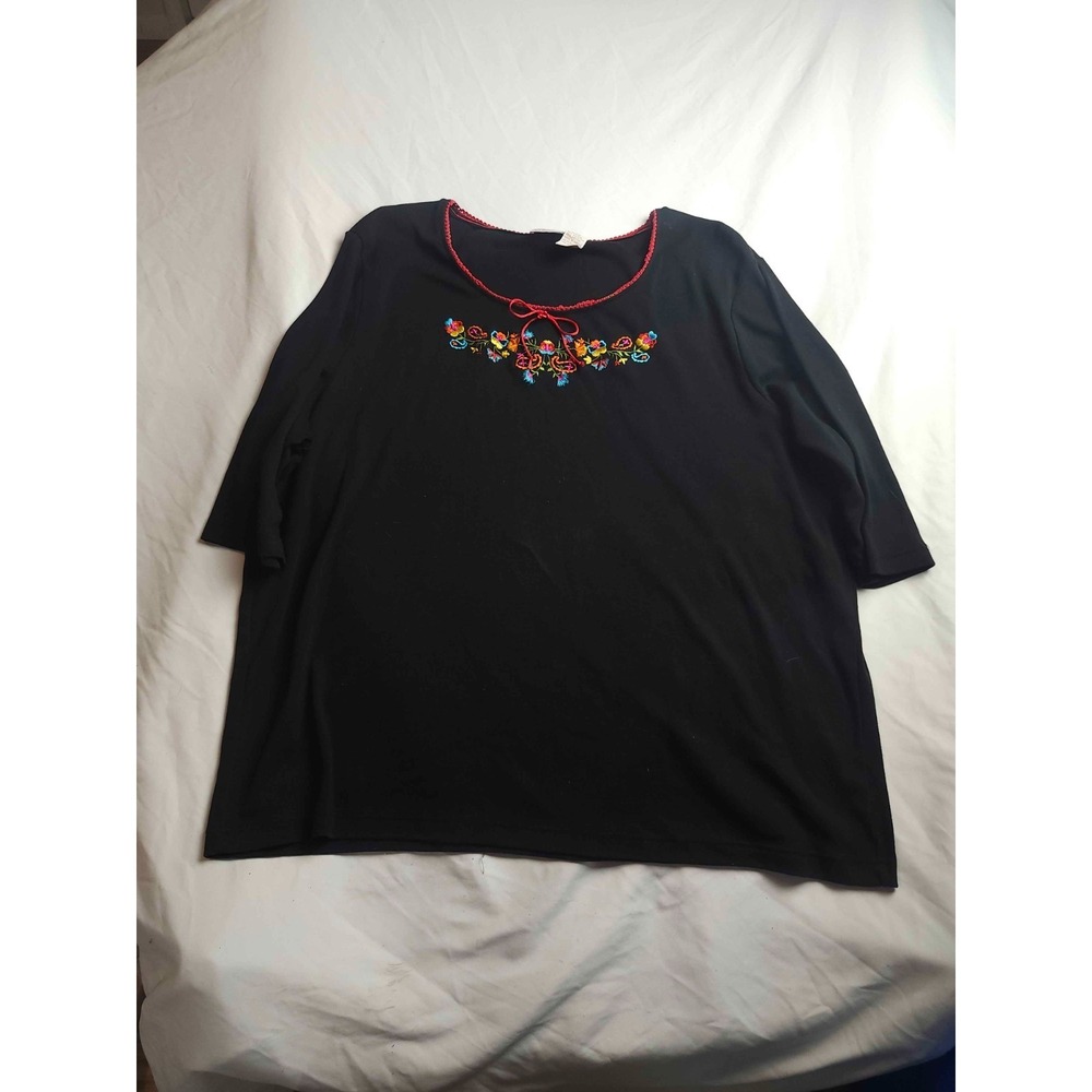 Y2K Fiorlini International Shirt‎ Top Womens Size 20W Black Floral Embroidered